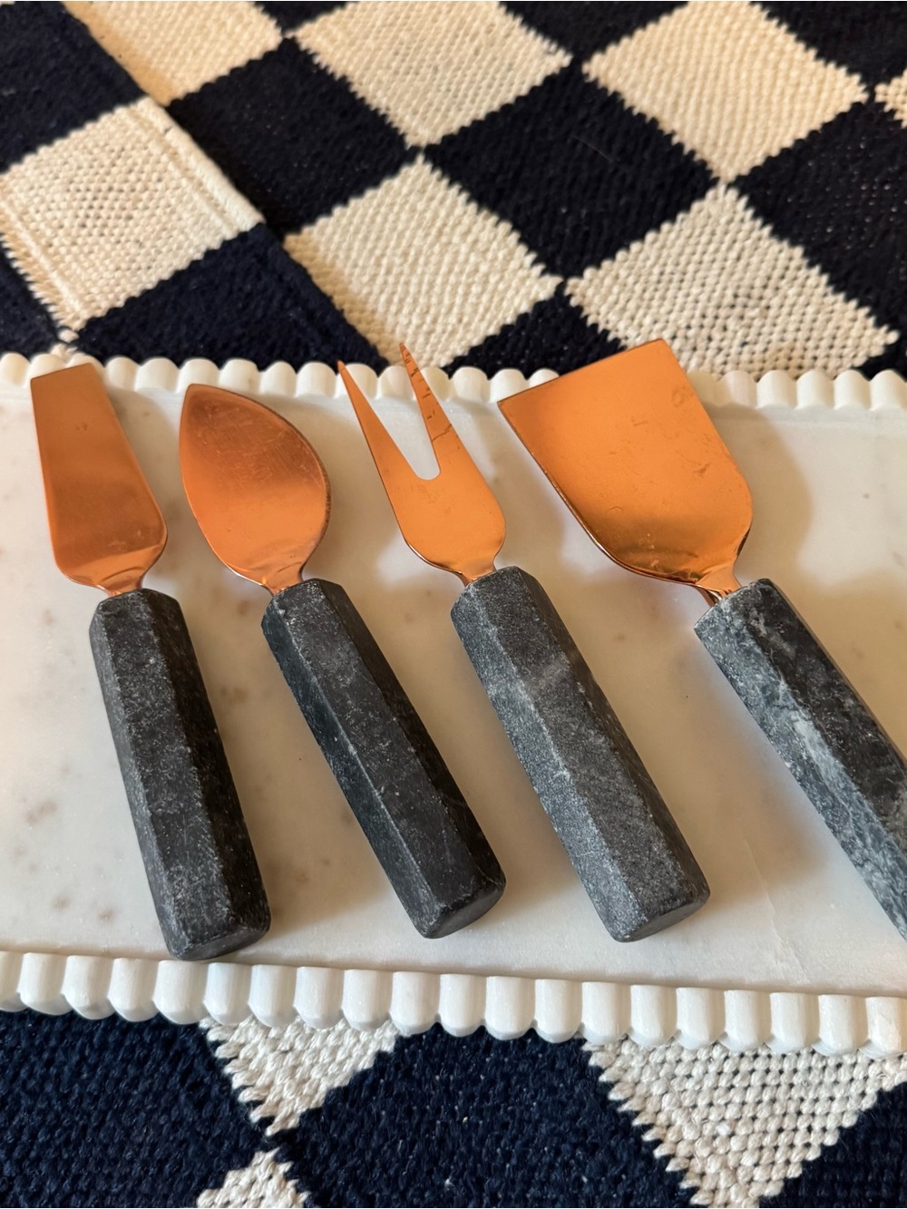 Stone Handle Cheese Knife Set in Copper and Black
